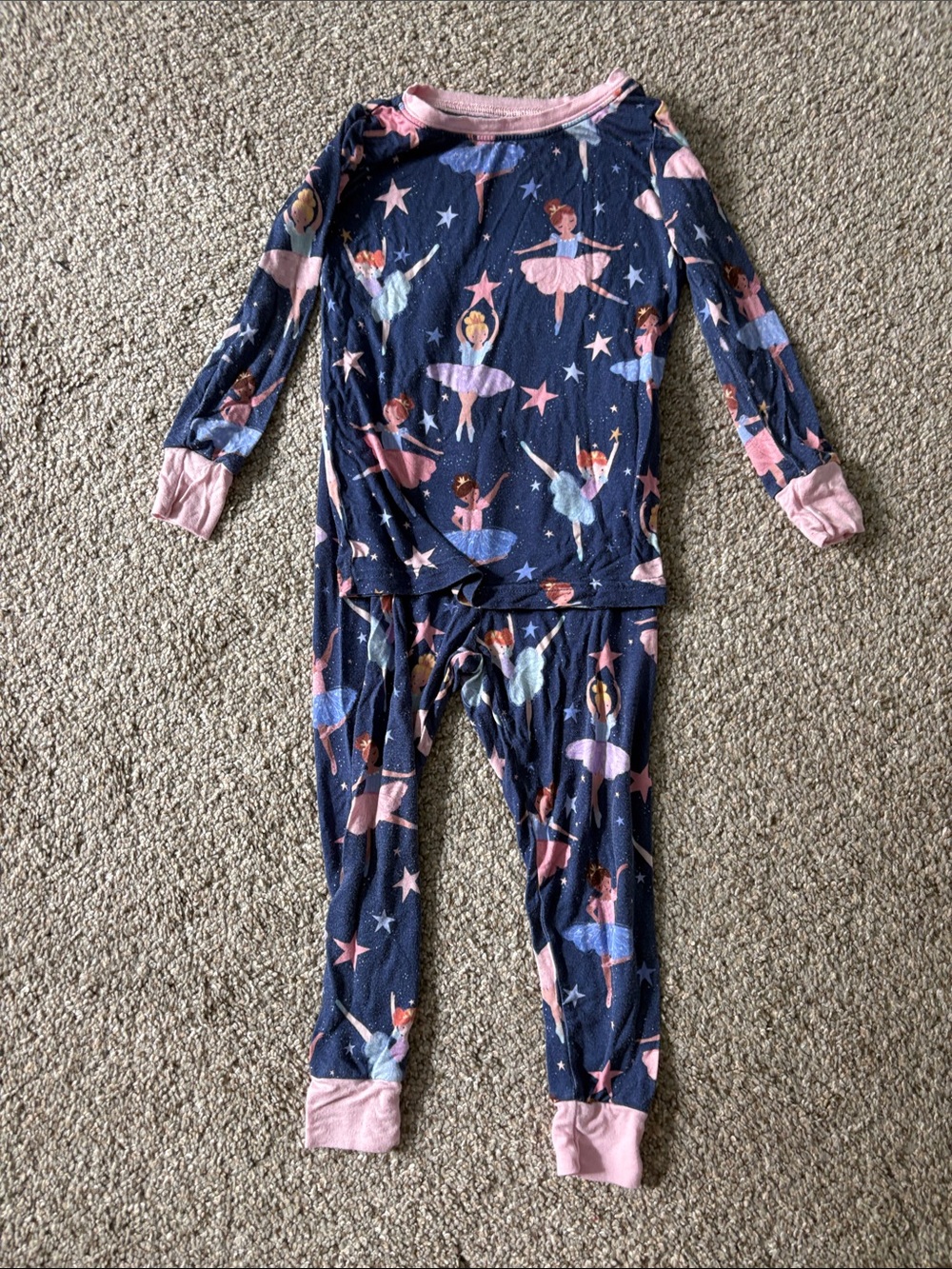 Little Sleepies Navy Ballerina Print Footie Pajamas with Pink Trim